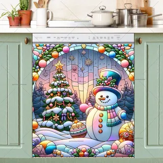 Preview of Stained Glass Pastel Christmas Snowman magnet.