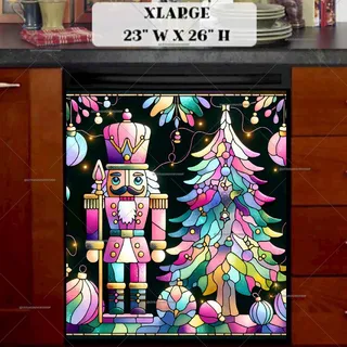 Preview of Stained Glass Pastel Christmas Nutcracker magnet in Extra Large size.