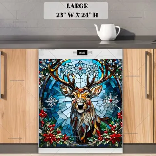 Preview of Stained Glass Christmas Deer magnet in Large size.