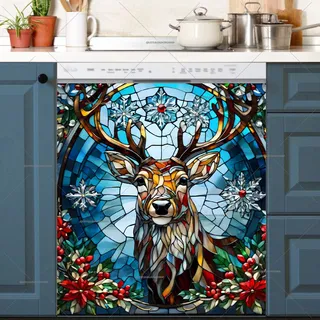 Preview of Stained Glass Christmas Deer magnet.