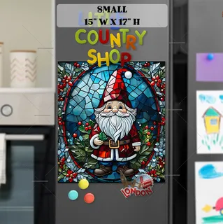 Preview of Stained Glass Christmas Gnome magnet in Small size.