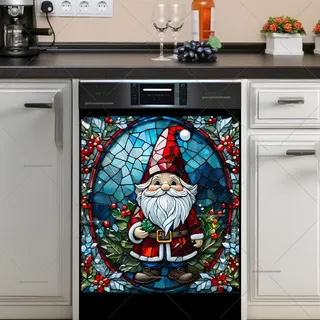 Preview of Stained Glass Christmas Gnome magnet.