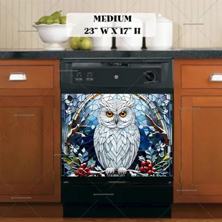 Preview of Stained Glass Christmas White Owl magnet in Medium size.