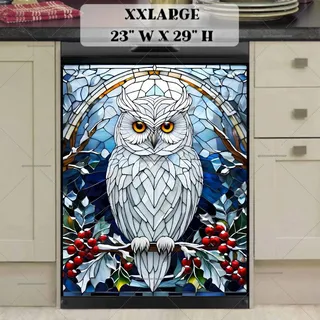 Preview of Stained Glass Christmas White Owl magnet in XX Large size.