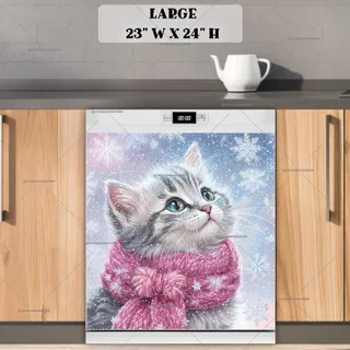 Preview of Christmas Kitten in Pink Scarf magnet in Large size.