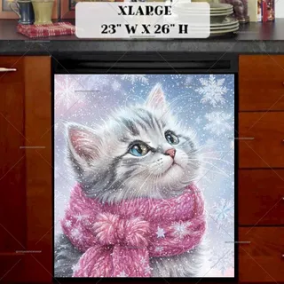 Preview of Christmas Kitten in Pink Scarf magnet in Extra Large size.