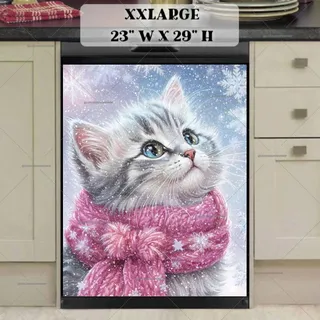 Preview of Christmas Kitten in Pink Scarf magnet in XX Large size.