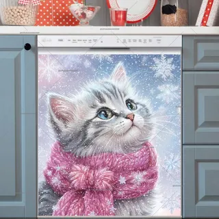 Preview of Christmas Kitten in Pink Scarf magnet.