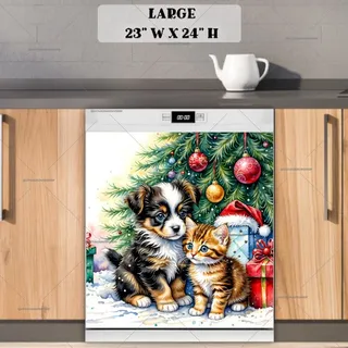 Preview of Christmas Puppy and Kitten magnet in Large size.