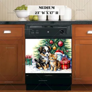 Preview of Christmas Puppy and Kitten magnet in Medium size.