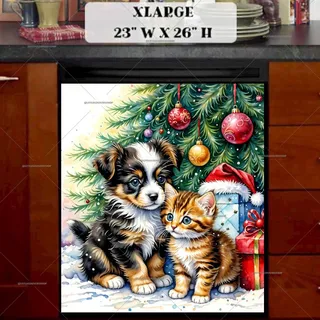 Preview of Christmas Puppy and Kitten magnet in Extra Large size.