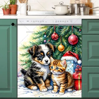 Preview of Christmas Puppy and Kitten magnet.