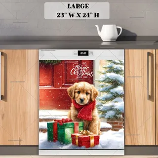 Preview of Christmas Puppy at the Door magnet in Large size.