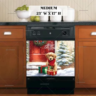 Preview of Christmas Puppy at the Door magnet in Medium size.