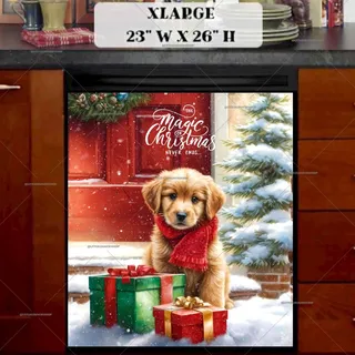 Preview of Christmas Puppy at the Door magnet in Extra Large size.