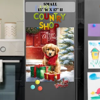 Preview of Christmas Puppy at the Door magnet in Small size.