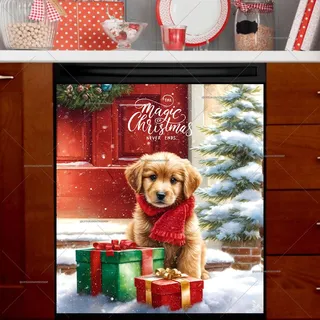 Preview of Christmas Puppy at the Door magnet.