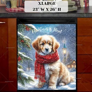 Preview of Christmas Puppy in the Snow magnet in Extra Large size.