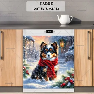 Preview of Christmas Puppy in red Scarf magnet in Large size.