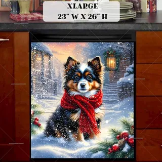 Preview of Christmas Puppy in red Scarf magnet in Extra Large size.