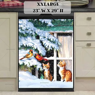 Preview of Curious Kittens and Winter Birds magnet in XX Large size.