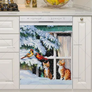 Preview of Curious Kittens and Winter Birds magnet.