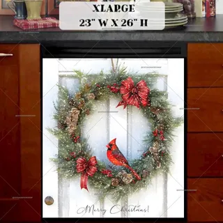 Preview of Christmas Wreath and Cardinal magnet in Extra Large size.