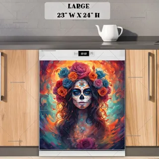 Preview of Colorful Dreamy Sugar Skull Girl magnet in Large size.