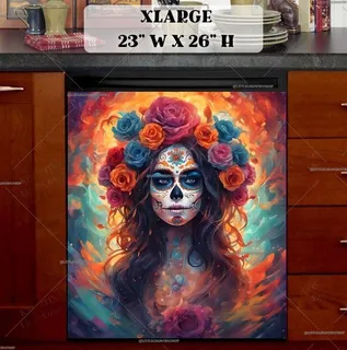 Preview of Colorful Dreamy Sugar Skull Girl magnet in Extra Large size.