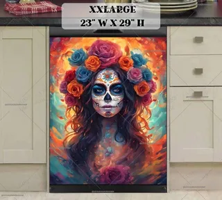 Preview of Colorful Dreamy Sugar Skull Girl magnet in XX Large size.