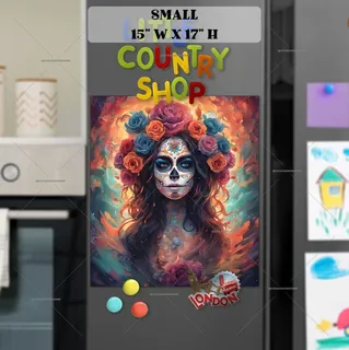 Preview of Colorful Dreamy Sugar Skull Girl magnet in Small size.