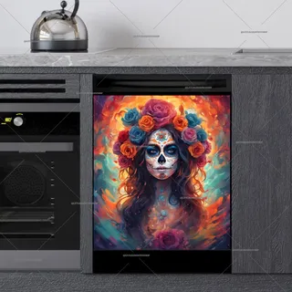 Preview of Colorful Dreamy Sugar Skull Girl magnet.