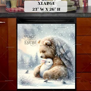 Preview of Winter Bear with a Bunny and Birds magnet in Extra Large size.