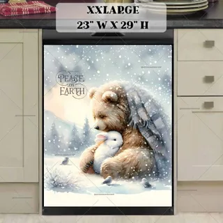 Preview of Winter Bear with a Bunny and Birds magnet in XX Large size.