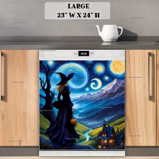 Preview of Starry Night Halloween Witch magnet in Large size.