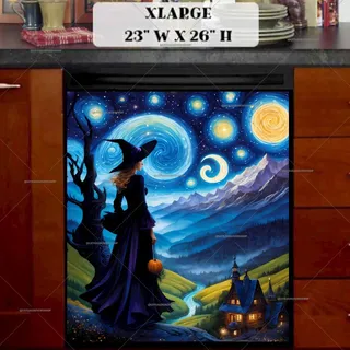 Preview of Starry Night Halloween Witch magnet in Extra Large size.