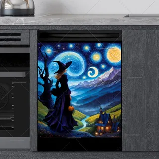 Preview of Starry Night Halloween Witch magnet.