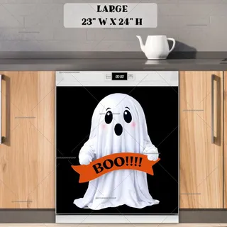 Preview of Cute Halloween Ghost with a Sign magnet in Large size.