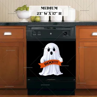 Preview of Cute Halloween Ghost with a Sign magnet in Medium size.