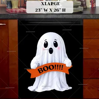 Preview of Cute Halloween Ghost with a Sign magnet in Extra Large size.