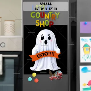 Preview of Cute Halloween Ghost with a Sign magnet in Small size.