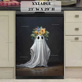 Preview of Cute Halloween Ghost with Flowers magnet in XX Large size.