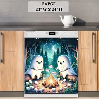 Preview of Halloween Ghosts Roasting Marshmallow magnet in Large size.