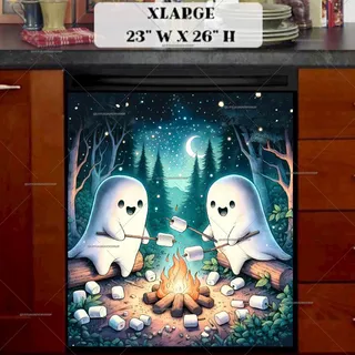 Preview of Halloween Ghosts Roasting Marshmallow magnet in Extra Large size.