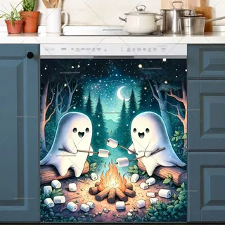 Preview of Halloween Ghosts Roasting Marshmallow magnet.