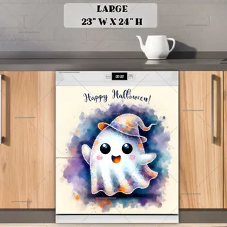 Preview of Cute Halloween Ghost in a Witch Hat magnet in Large size.