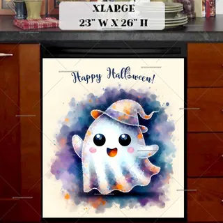 Preview of Cute Halloween Ghost in a Witch Hat magnet in Extra Large size.