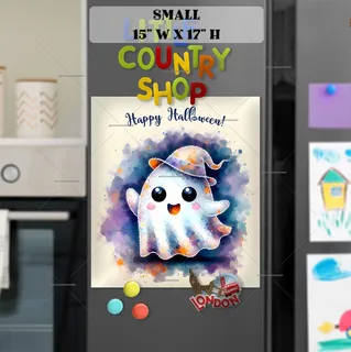 Preview of Cute Halloween Ghost in a Witch Hat magnet in Small size.