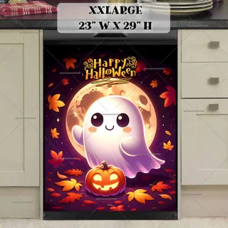 Preview of Cute Halloween Ghost with a Pumpkin magnet in XX Large size.