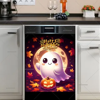 Preview of Cute Halloween Ghost with a Pumpkin magnet.